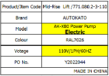 Scissor lift X80 110V electric control unit