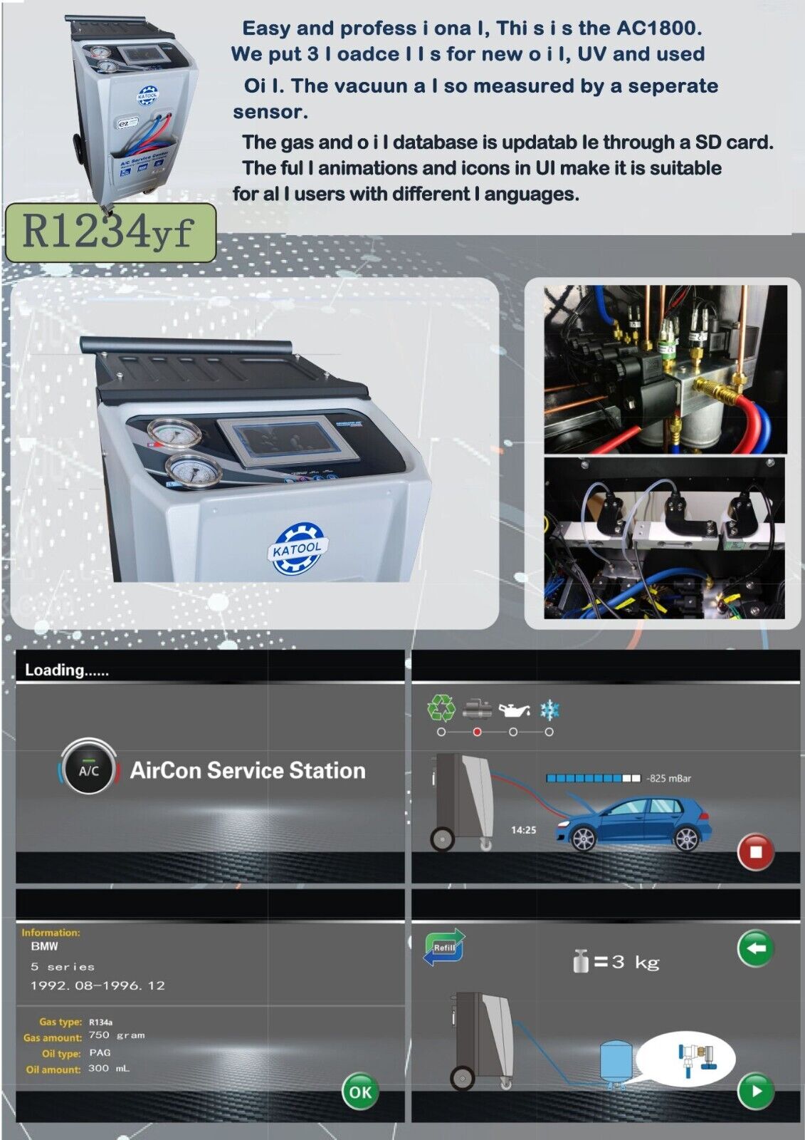 Fully Automatic R- 1234YF Recovery, Recycle & Recharge DUAL AC2100 Machine