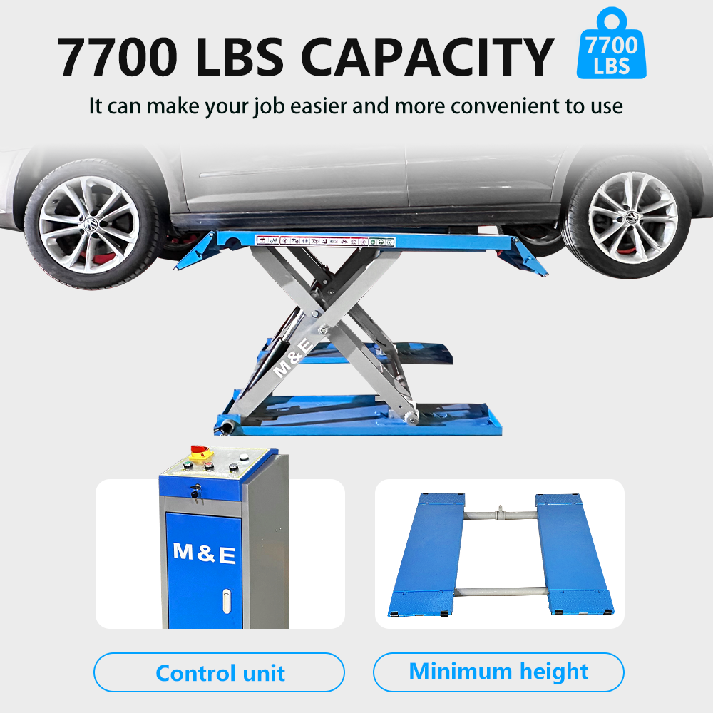 M&E Mid Rise Scissor Lift 7700lbs pneumatic Release Auto Lift Car Lift 220V x8p