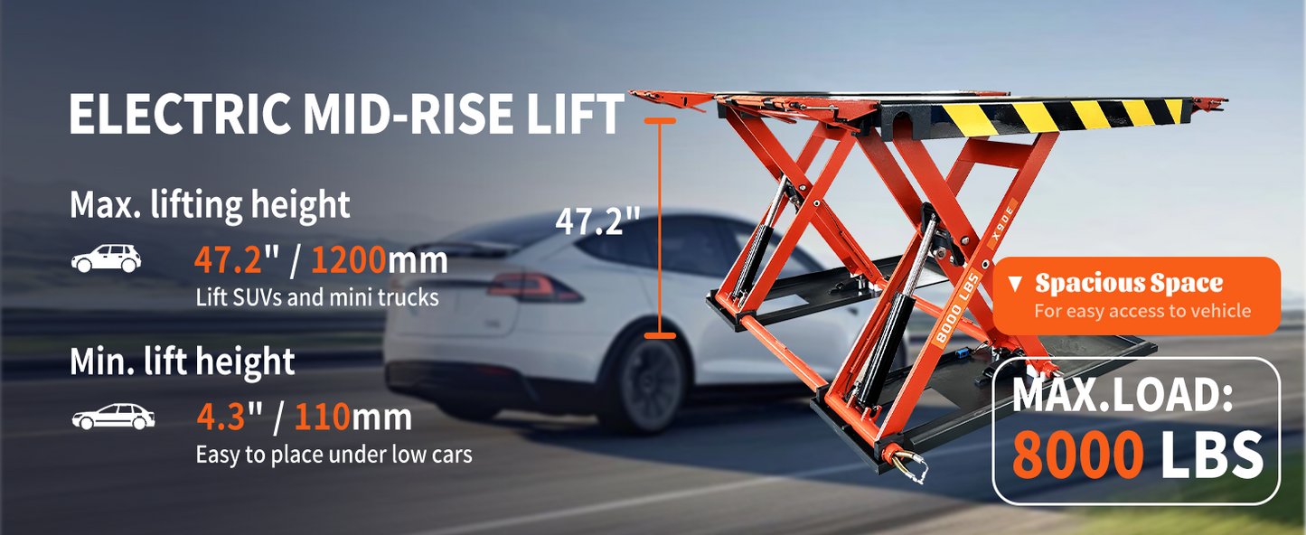 KATOOL 8000 lbs Mid Rise Scissor Lift Electric 220v 47'' Release Auto Lift Car Lift