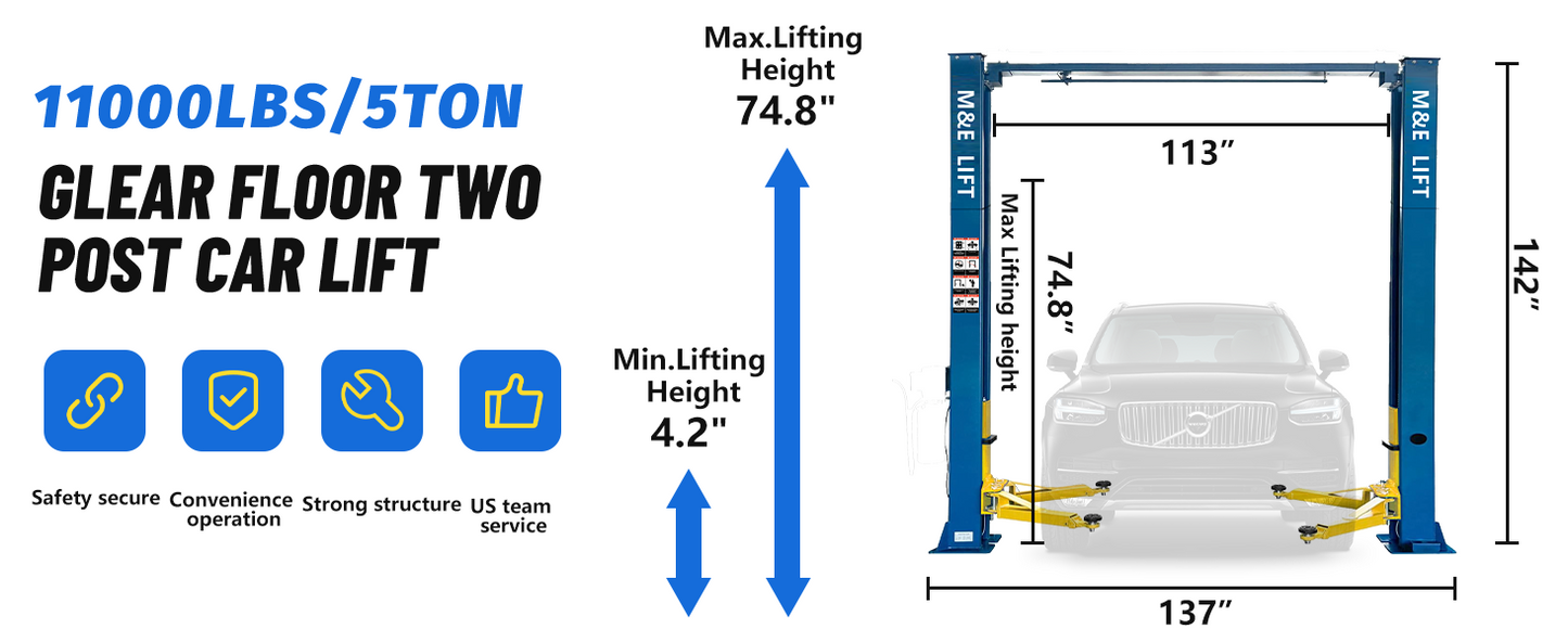 2 Post Lift 11000lbs 110v Two Post Lift Auto Lift Car Lift Hoist Equipment Heavy Duty ME-H110YS-110V