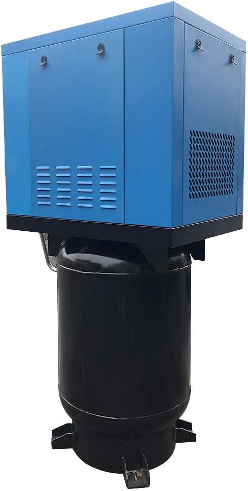 7.5KW 10HP Rotary Screw Air Compressor 460V/3Ph 35CFM 125psi with Vertical 60Gal ASME Tank Heavy Duty Air Compressed System for Small Machining & Fabrication Workshops, Automotive