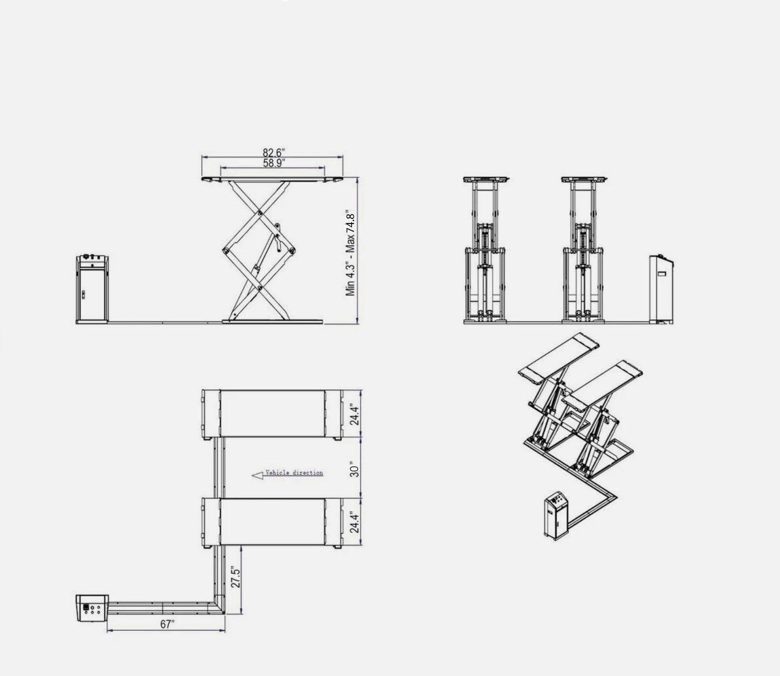 K！ KT-X95 8,000 lbs Full Rise Scissor Lift – Katool Automotive Equipment