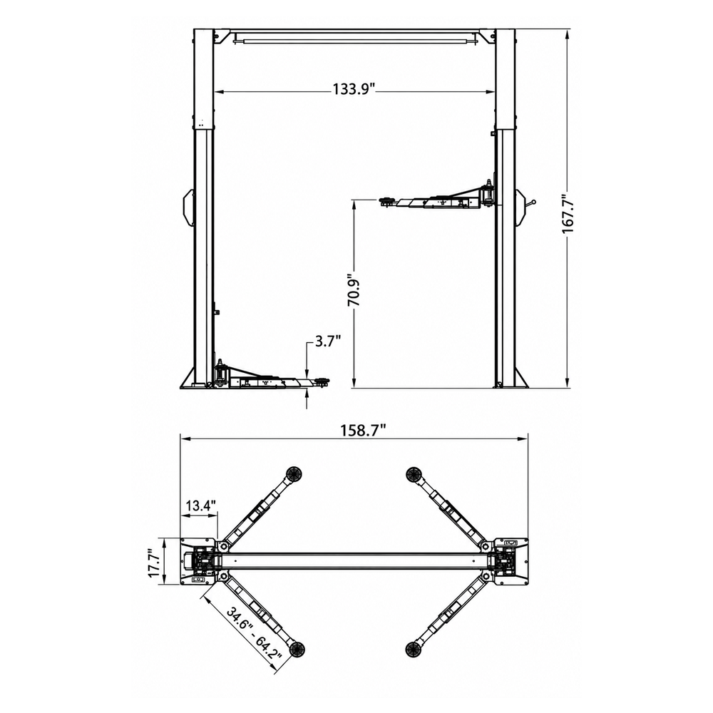 ME15000 lbs Single Point Lock Release Extra Height 167inch 2 Post Lift Two Post Car Lift Auto Lift Car Lift Hoist 2 Post Car Lift for Home Garage and Shop Repair ME-1510