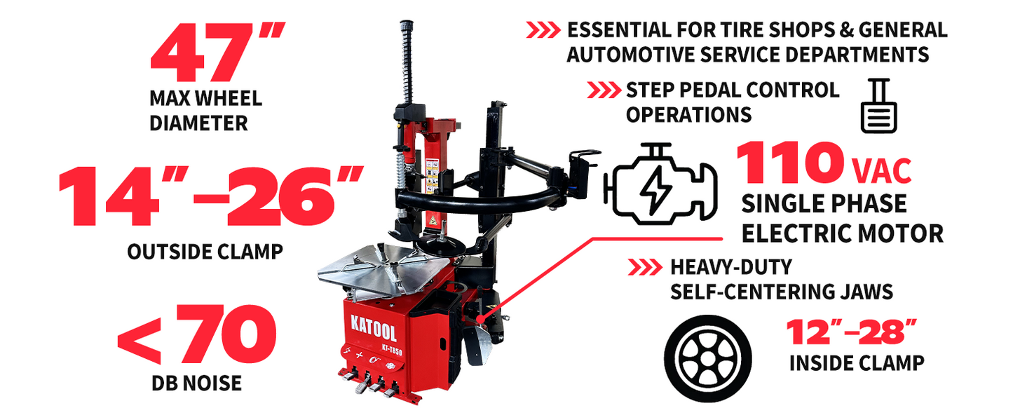 KT-T850 Tilt-Arm Wheel Clamp Tire Changer Machine