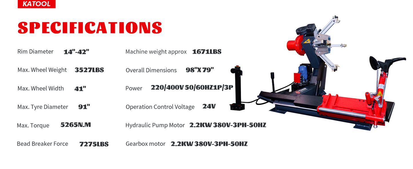 KATOOL Truck Tire changer KT-T260 Heavy Duty Tire Changer 42 in