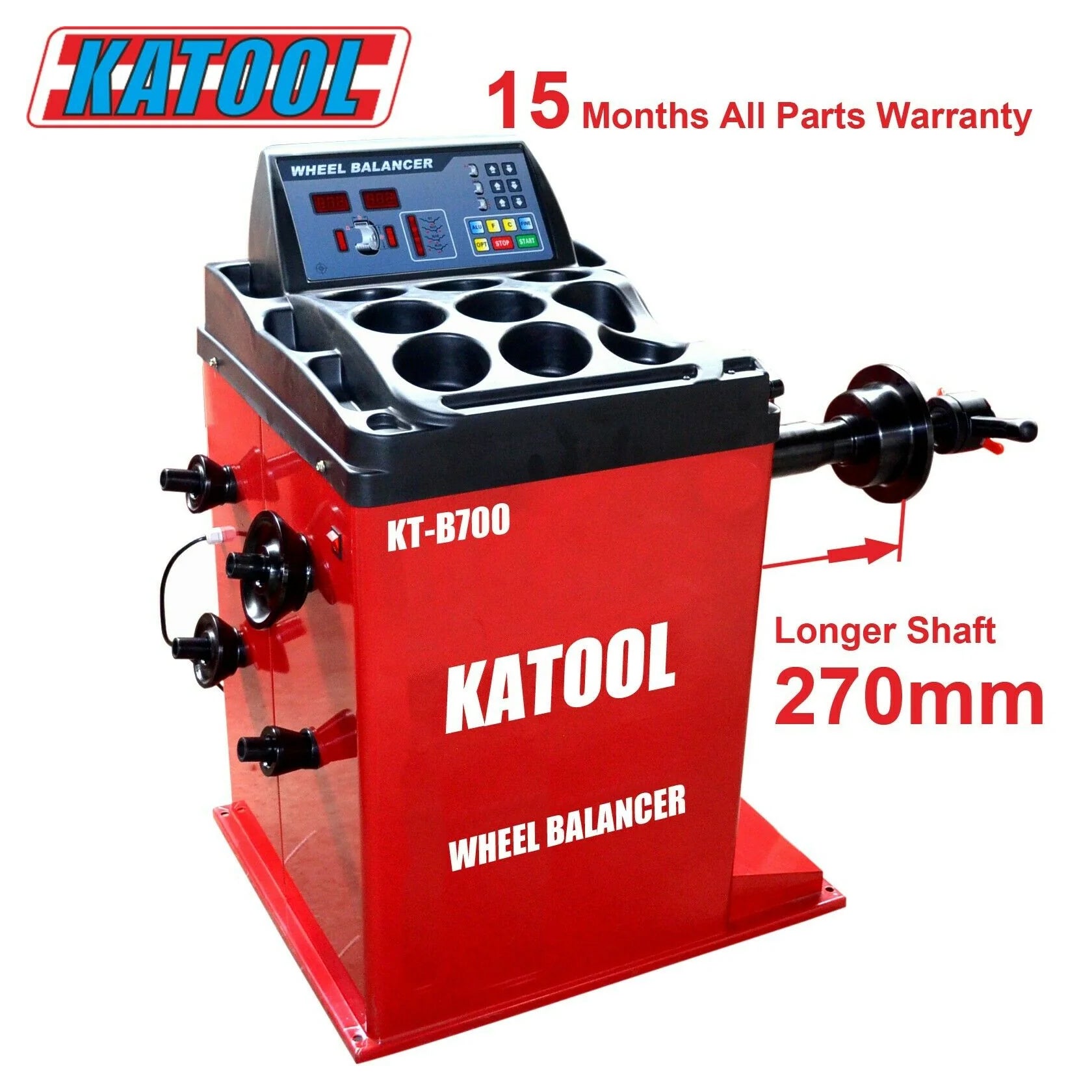 KT-B700 wheel balancer shaft and control display