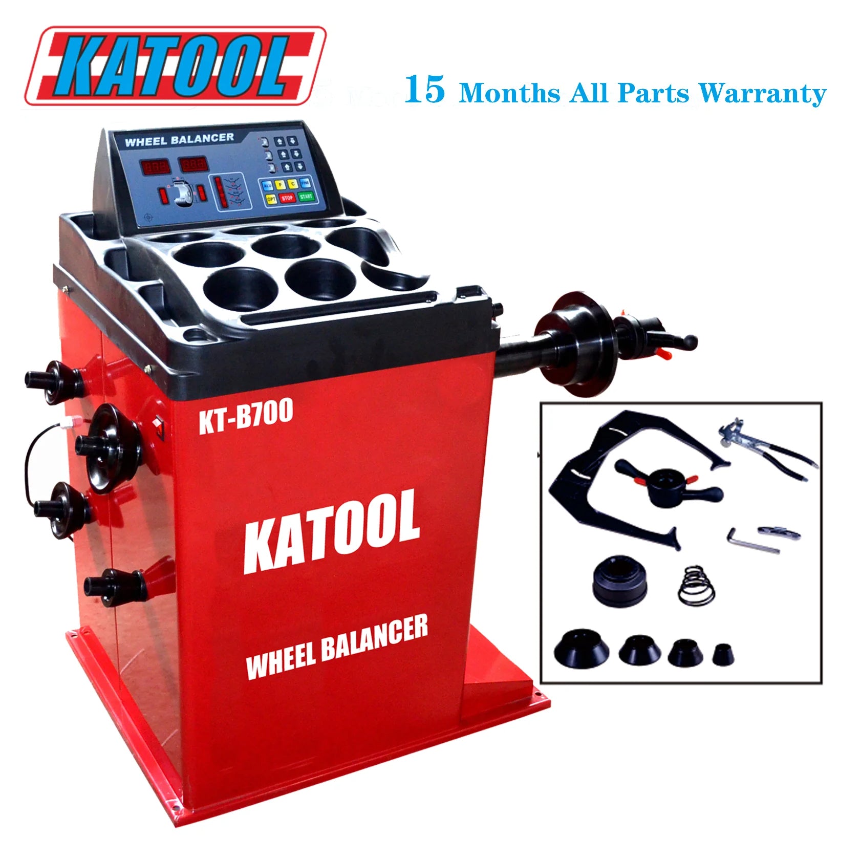KT-B700 wheel balancer and pictured accessories