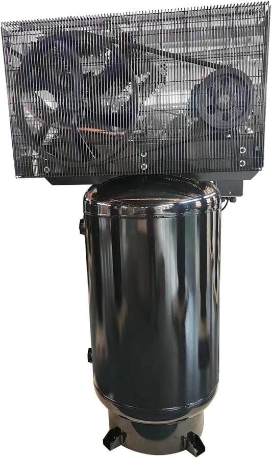 10HP Electric Air Compressor, 80 Gallon Vertical ASME Tank, 37CFM, Max.175PSI, 220V 3-Phase, Two-Stage Electric Stationary Air Compressor