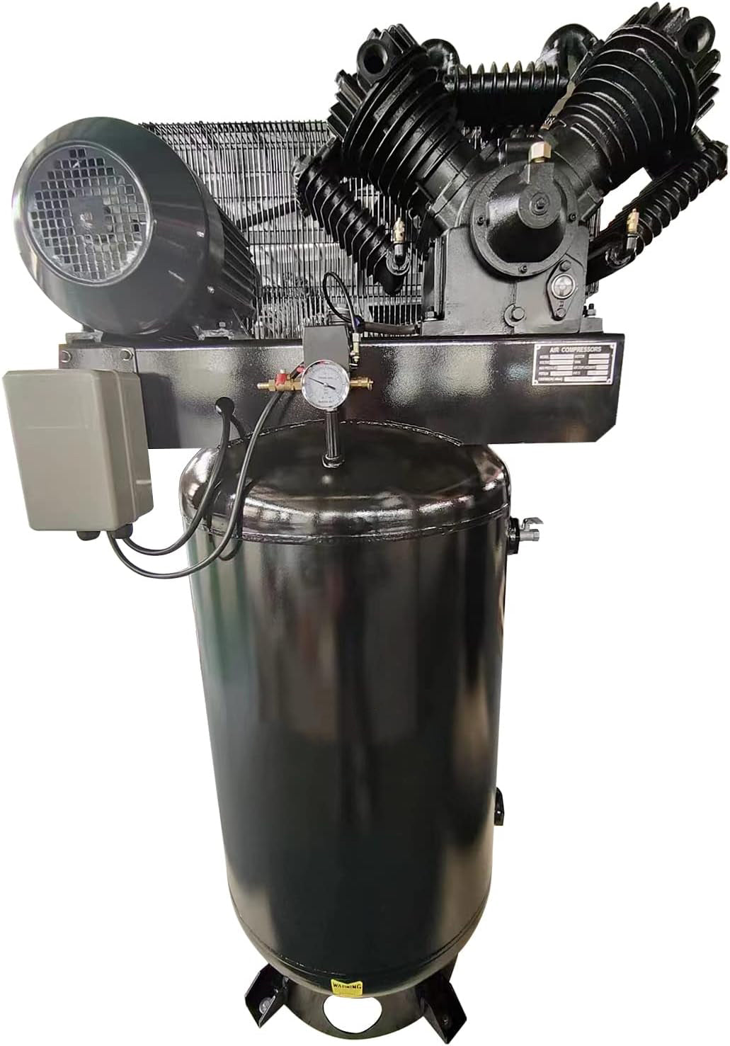 10HP Electric Air Compressor, 80 Gallon Vertical ASME Tank, 37CFM, Max.175PSI, 220V 3-Phase, Two-Stage Electric Stationary Air Compressor