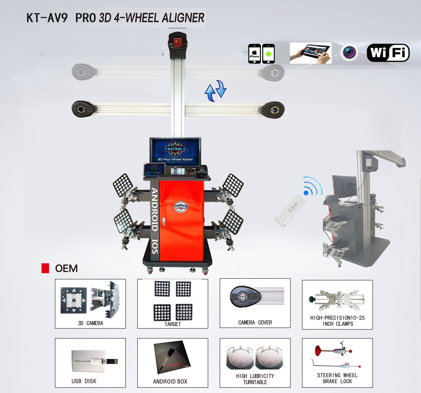 Wheel Alignment Machine Full-Automatic Works on 2 Post & Scissor Lift--AV9 Pro