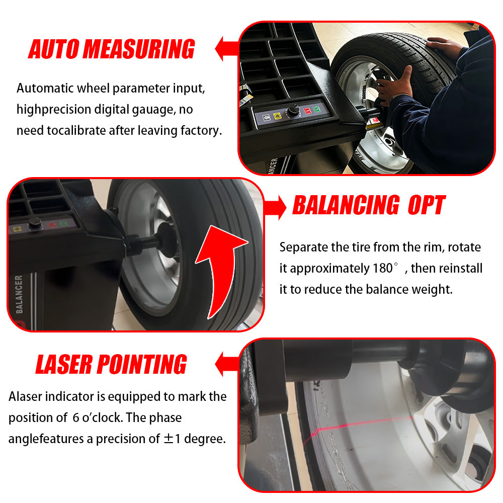 KT-778 LCD Tire Balancer with Copper-Wound Motor, Extended Shaft & Laser Spotting – Automatic Measurement Ruler, HD Display, Stable Precision Circuitry for Accurate Wheel Balancing