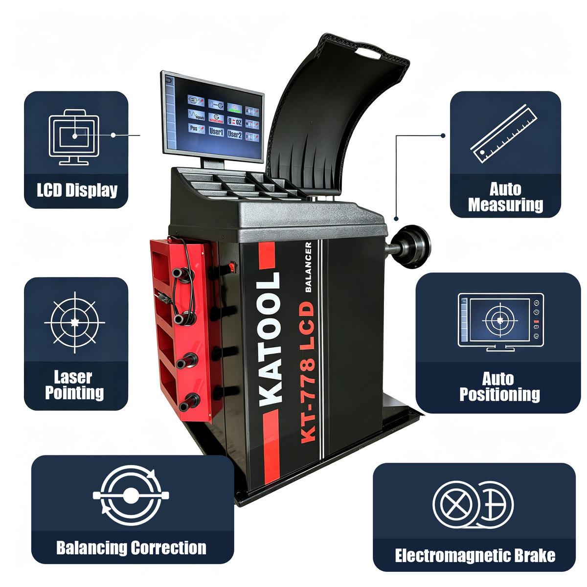 KT-778 LCD Tire Balancer with Copper-Wound Motor, Extended Shaft & Laser Spotting – Automatic Measurement Ruler, HD Display, Stable Precision Circuitry for Accurate Wheel Balancing