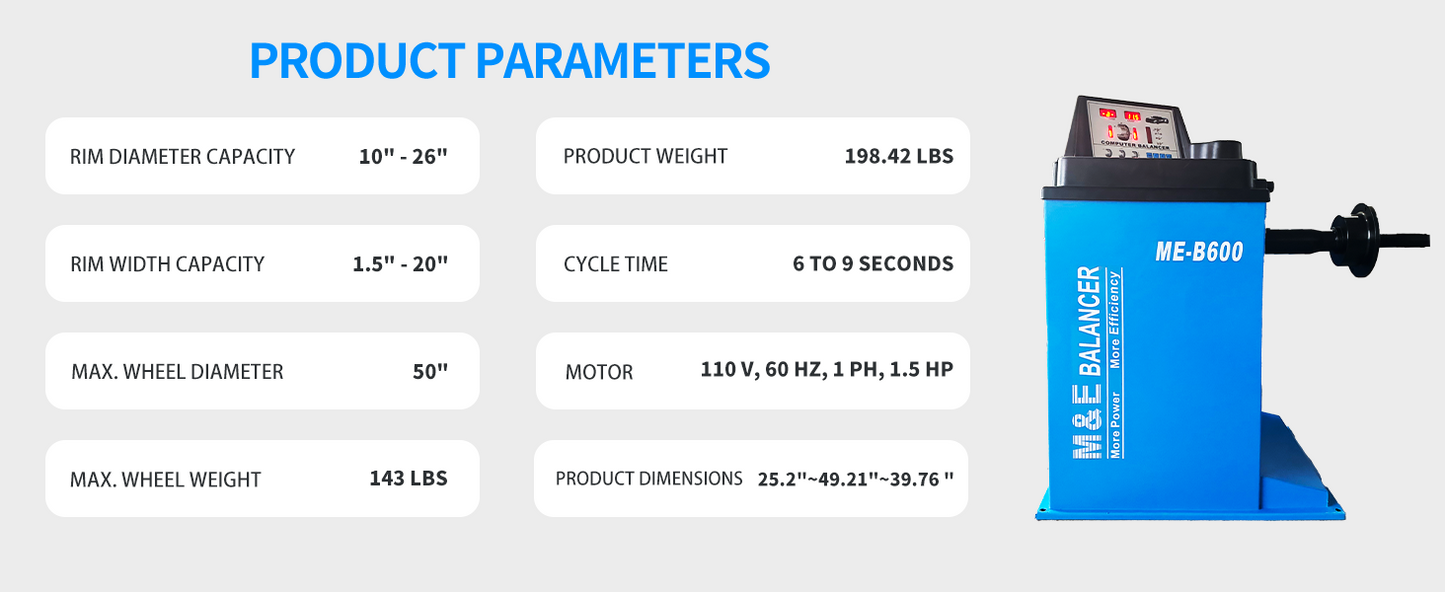 Wheel Balancer Home Garage Equipment service ME-B600 Shop Tools Repair Machines