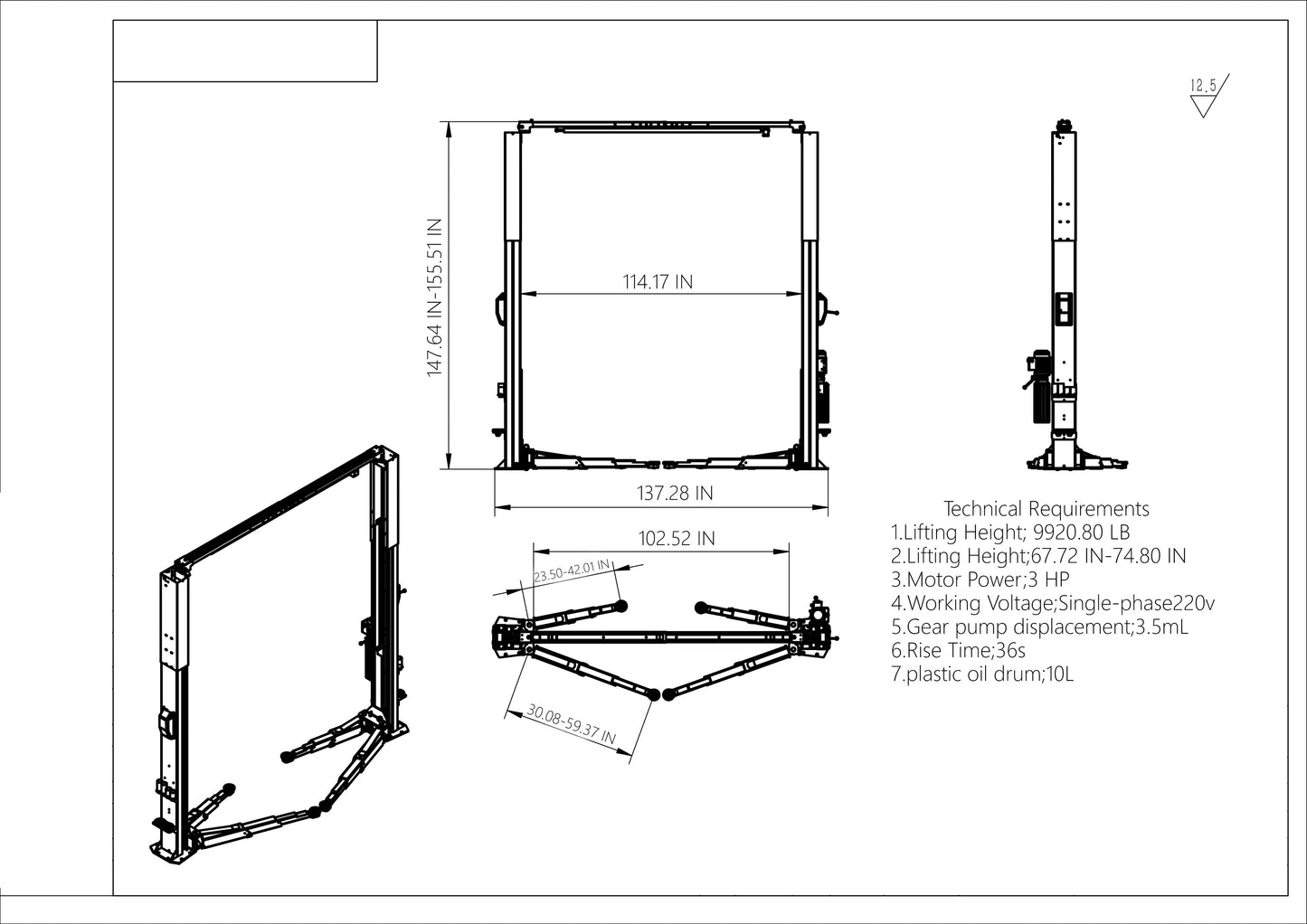 KATOOL KT-ZL110M 10,000 LB Overhead Two-Post Car Lift