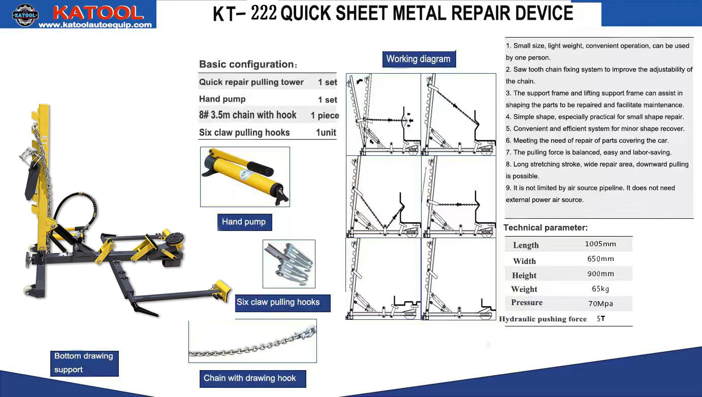 KT-222 Auto Body Frame Puller Straightener Free Hand air pump and accessories.