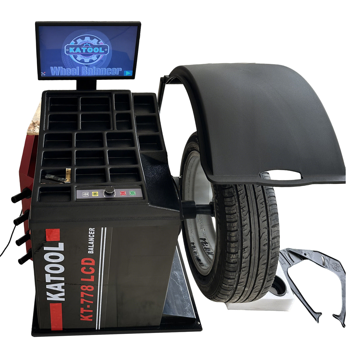 KT-778 LCD Tire Balancer with Copper-Wound Motor, Extended Shaft & Laser Spotting – Automatic Measurement Ruler, HD Display, Stable Precision Circuitry for Accurate Wheel Balancing