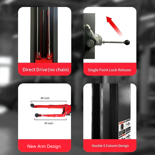 KT-AS110D Two Post asymmetrical arm Vehicle Lift 11,000lbs Single Point Lock Release