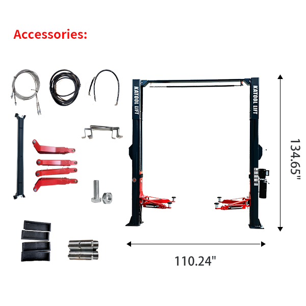 KT-AS110D Two Post Asymmetrical Vehicle Lift 11,000lbs Single Point Lock Release
