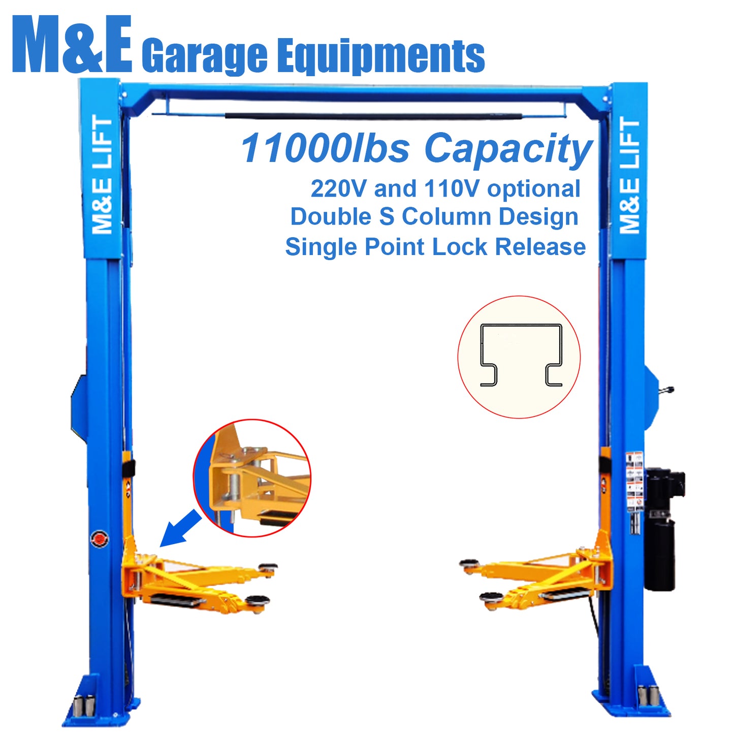 ME-LM1100 Single Lock Release Two Post Vehicle Lift 11,000lbs