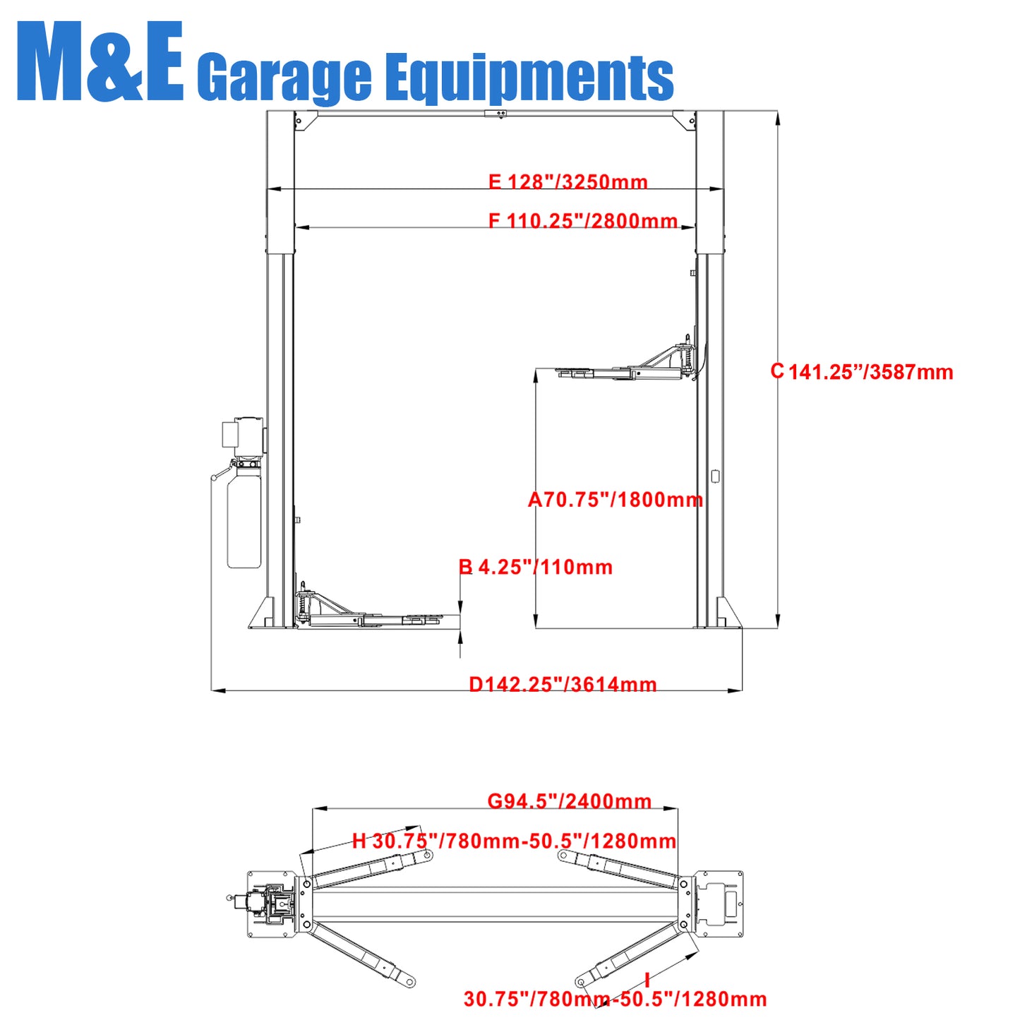 ME-LM1100 Single Lock Release Two Post Vehicle Lift 11,000lbs