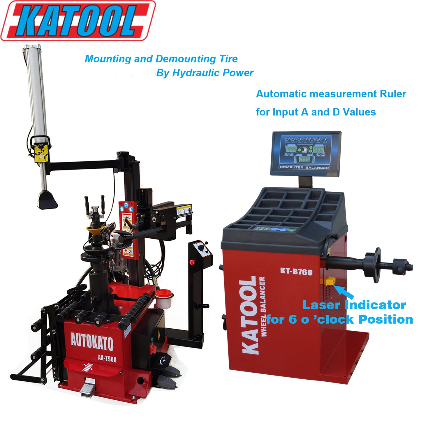 Combo 15:Tire Changer AK-T900 2.0HP Motor Wheel Balancer KT-B760 Garage Equipment